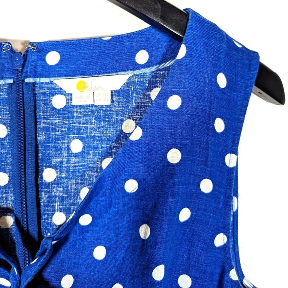 Boden Rae 100% Linen Polka Dot Sheath Dress Size 8 Long Sleeveless Retro Midi - Picture 4 of 10